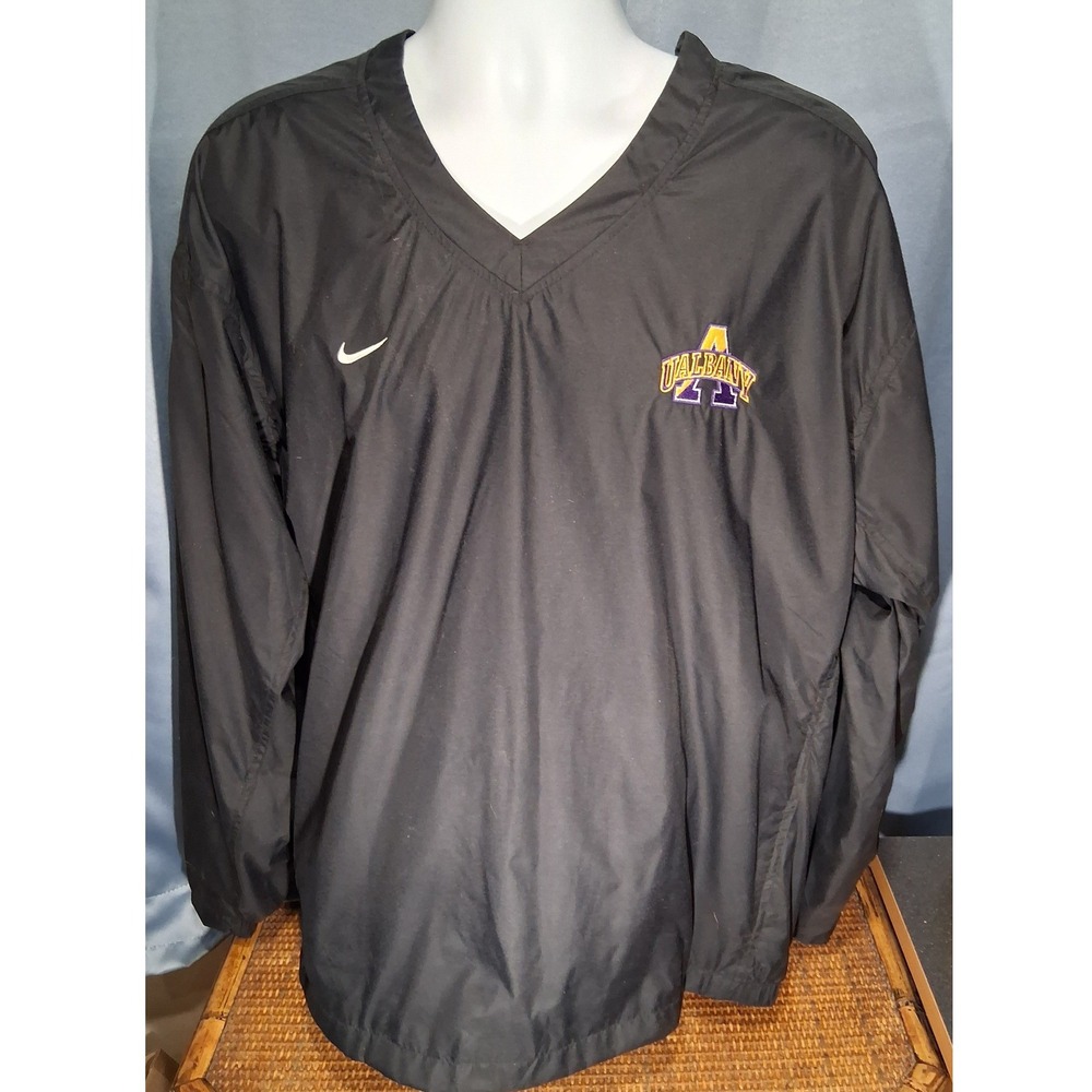 Nike Team UAlbany Great Danes Windbreaker Pullover Black Mens Large V-Neck Mesh